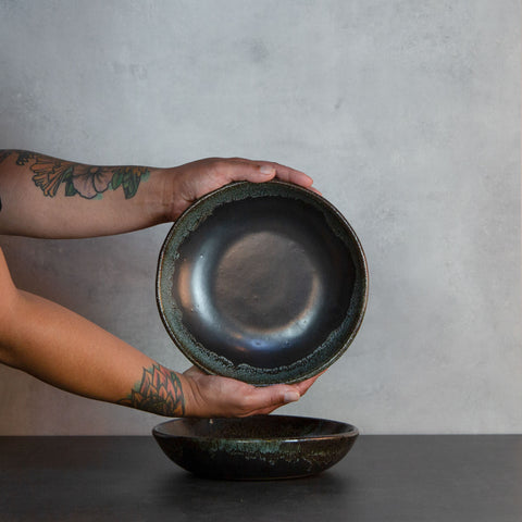 Inside of an onxy Stu bowl, shallow bowl perfect for stews and pasta