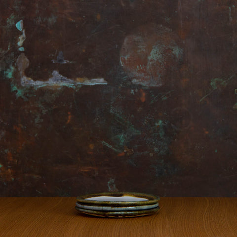 Stack of three Handmade Cafe Plates: Elegant White Side Plate with Striking Black Rim