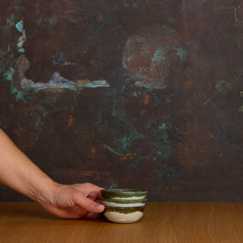 Handmade Ramekins Glazed in Inkblot: Elegant Small Dishes with Striking Black Rim