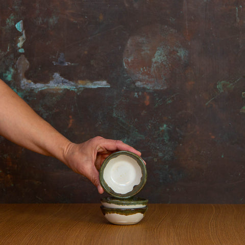 Handmade Ramekins Glazed in Inkblot: Elegant Small Dishes with Striking Black Rim