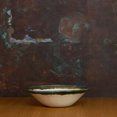 Inkblot Glazed Handmade Serving Bowl. Large deep bowl, glazed White with Contrasting Black Rim