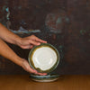 Handmade Dessert Bowl Glazed in Inkblot: Elegant Plate with Striking Black Rim