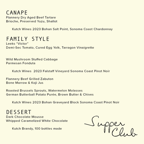 Supper Club with Chef Nico Pena and Kutch Wines