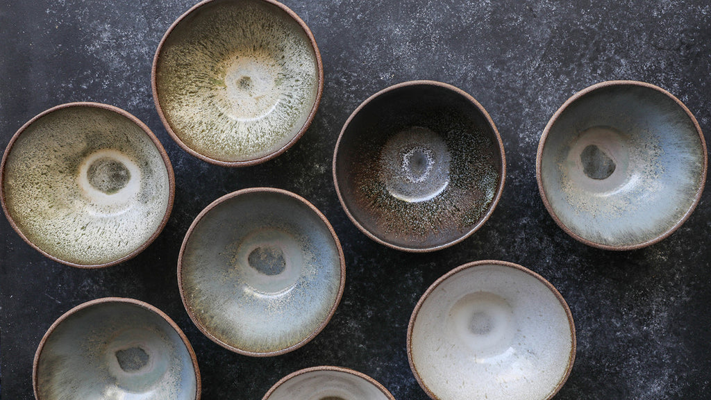 Progress Cereal Bowls photographed from above, displaying a variety of interior glazes